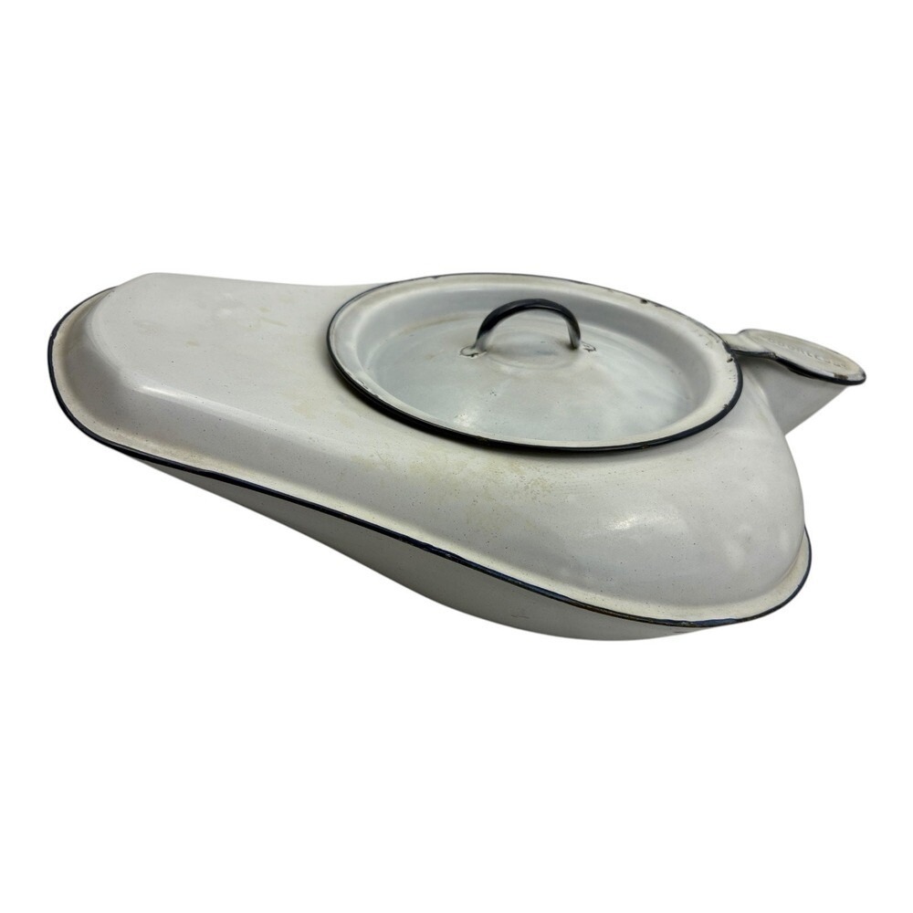 Vintage‎ Enamelware "Odorless" Bedpan with Lid - White & Black Trim - Picture 13 of 13